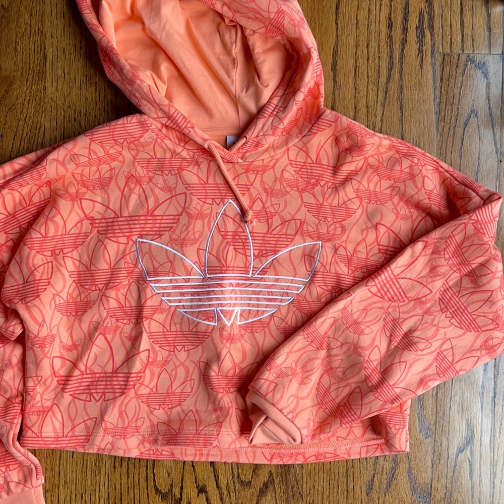 Orange adidas logo cropped hoodie